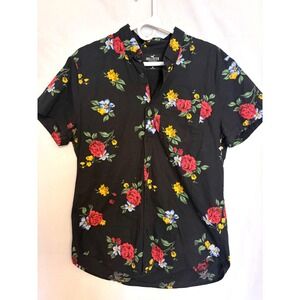 Hollister Epic Flex‎ Mens Short Sleeve Floral Button Down Shirt Black Size M